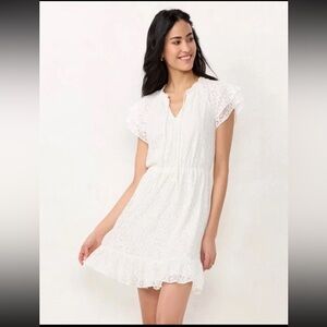 LC Lauren Conrad White Lace Ruffle Sleeve Mini Dress Romantic Fit & Flare